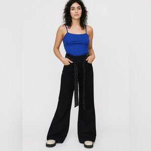 Belle De Jour High Rise Jet Black Faux Diamond Belted Bell Bottom Women Jeans